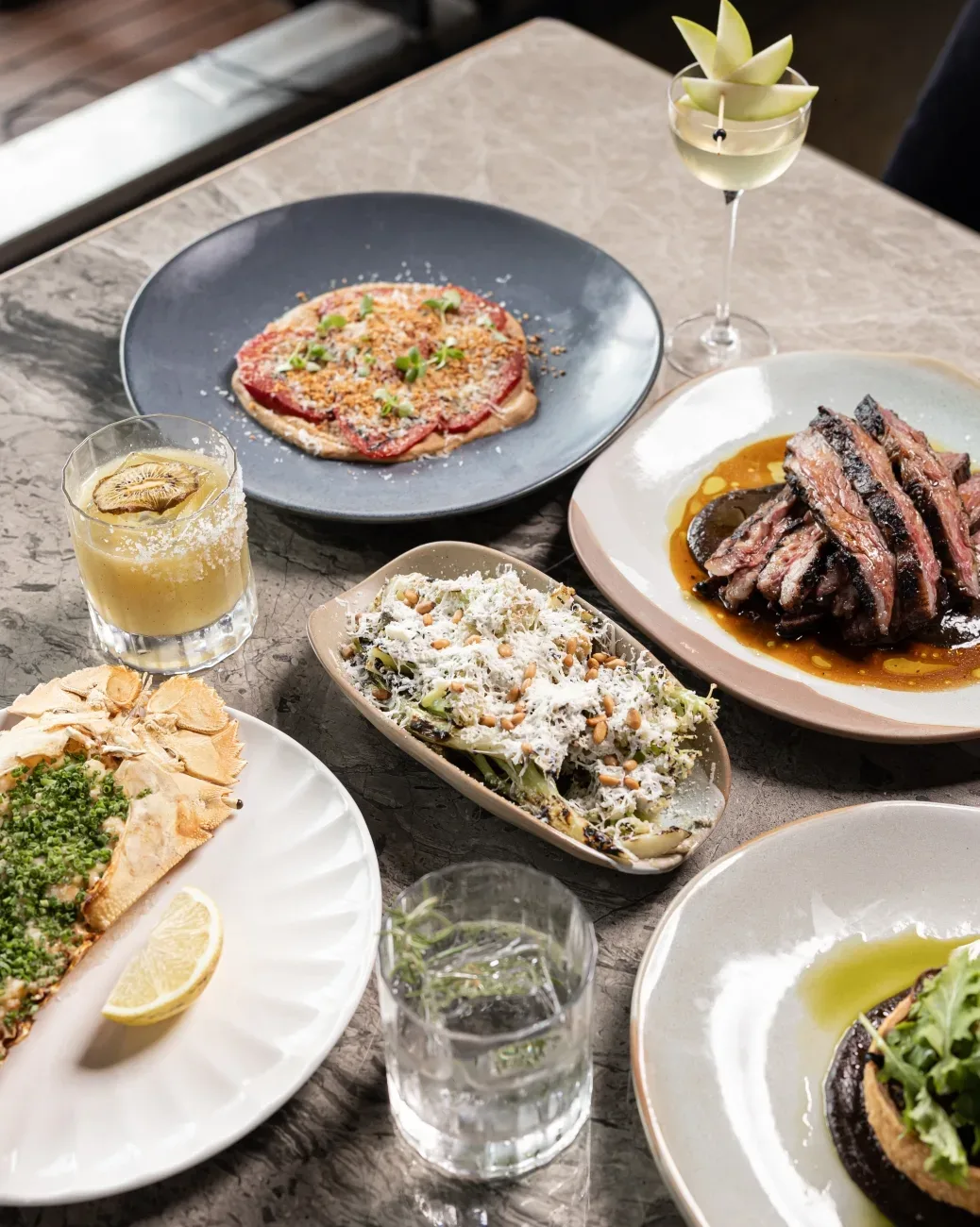 Italian dishes and wine on a Sala table